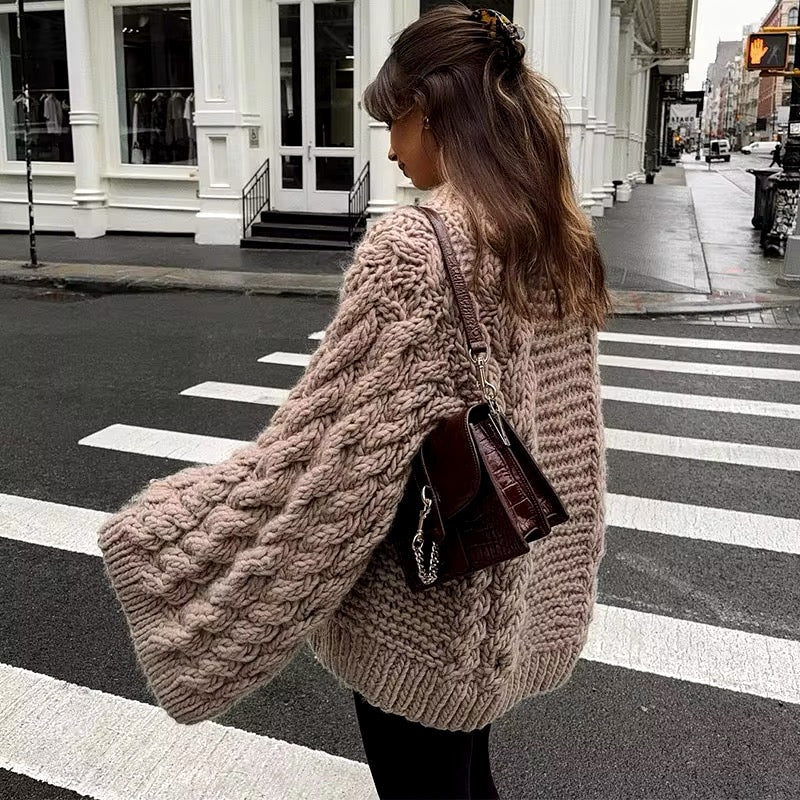 Women’s Oversized Khaki Sweater – Cozy Loose-Fit Knit Pullover for Autumn & Winter