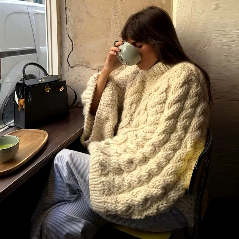 Women’s Oversized Khaki Sweater – Cozy Loose-Fit Knit Pullover for Autumn & Winter-MODAUTLET