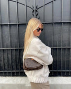 Womens Oversized Tweed Bomber Jacket Cozy Autumn Style