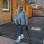 Womens Oversized Tweed Bomber Jacket Cozy Autumn Style