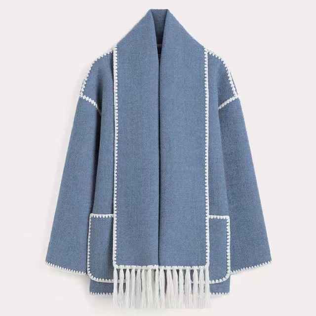 Cozy Warm Wool Cape Jacket Timeless Winter Style Elegance Blue
