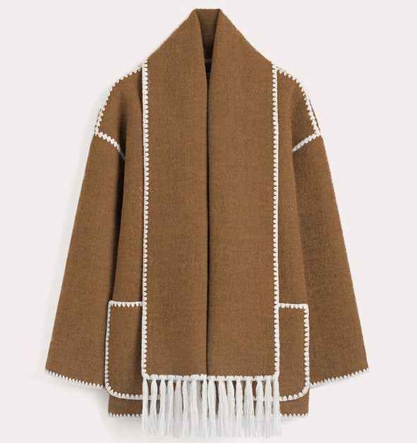 Cozy Warm Wool Cape Jacket Timeless Winter Style Elegance Brown