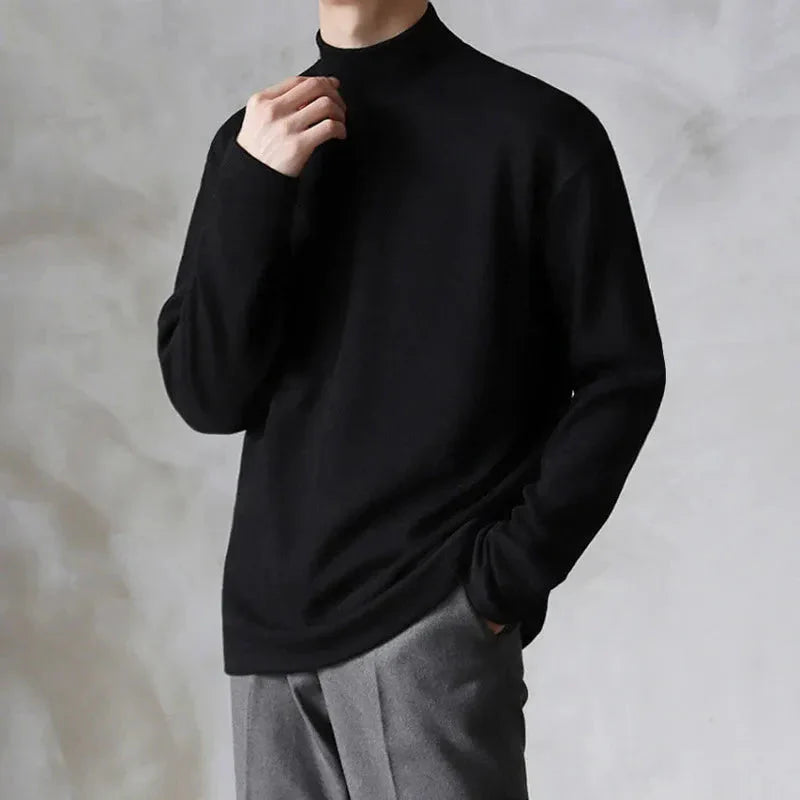 Mock Neck Pullover Sweater Black