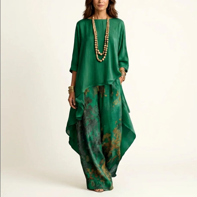 Ira | Women's Cotton-Silk Asymmetric Matching Outfit-MODAUTLET