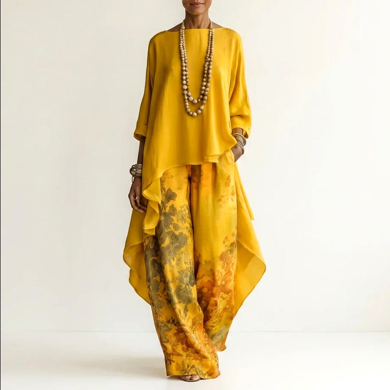 Ira | Women's Cotton-Silk Asymmetric Matching Outfit-MODAUTLET