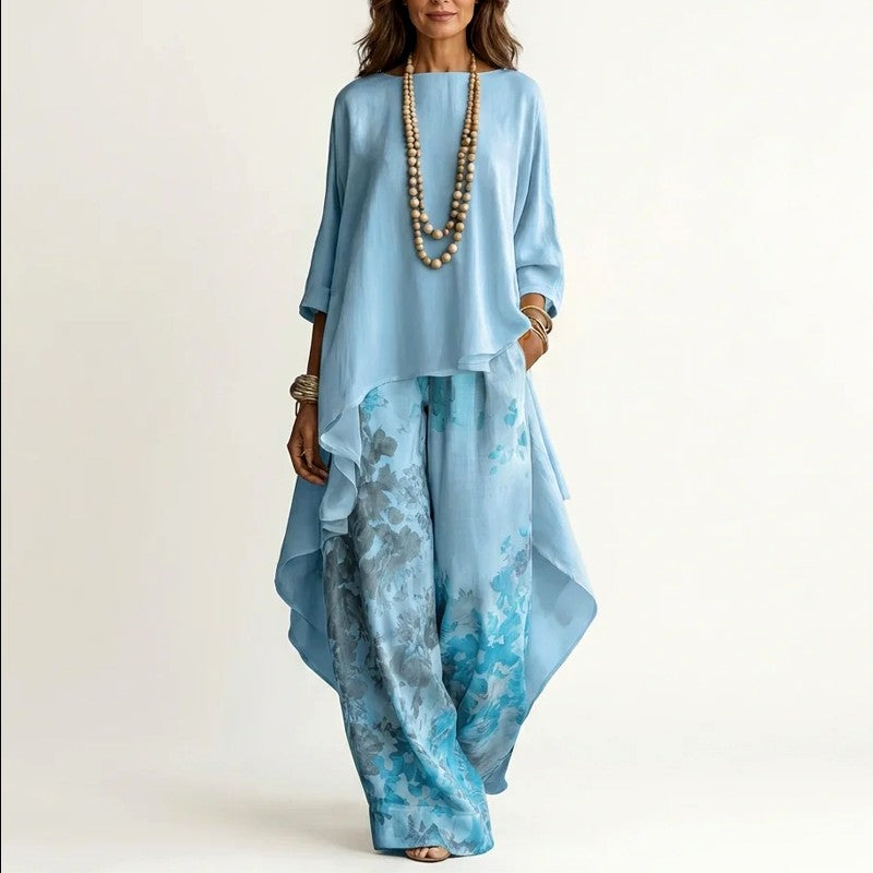 Ira | Women's Cotton-Silk Asymmetric Matching Outfit-MODAUTLET