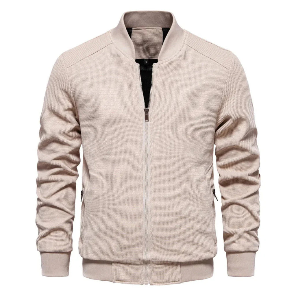 Waffle-Knit Zip Jacket for Ultimate Comfort Beige