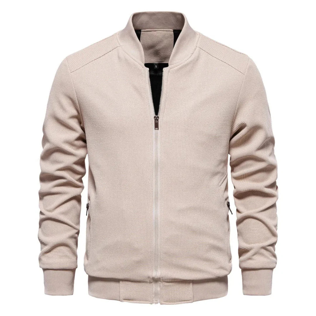 Waffle-Knit Zip Jacket for Ultimate Comfort Beige