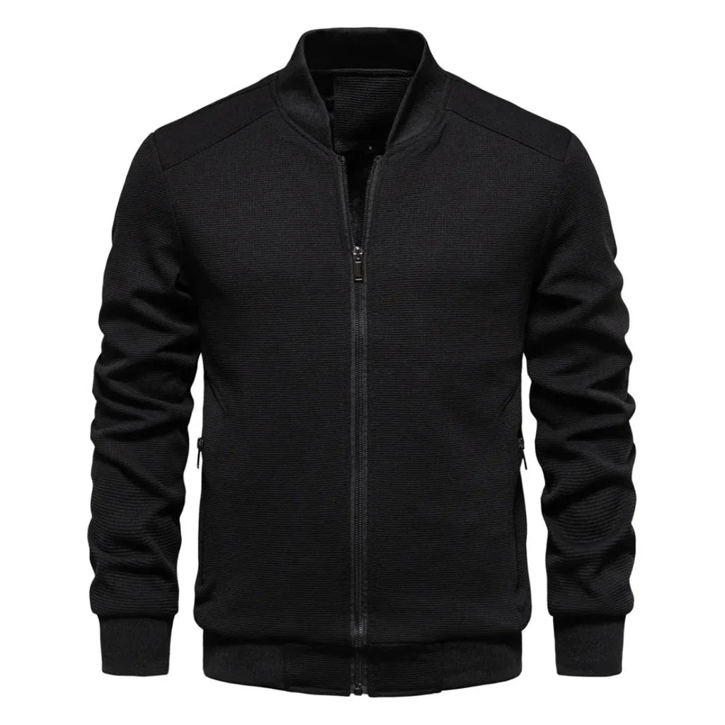 Waffle-Knit Zip Jacket for Ultimate Comfort Black