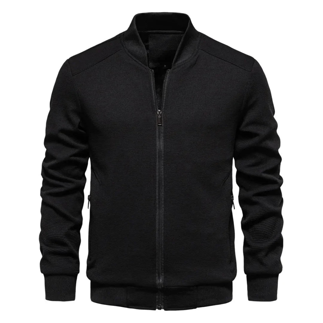 Waffle-Knit Zip Jacket for Ultimate Comfort Black