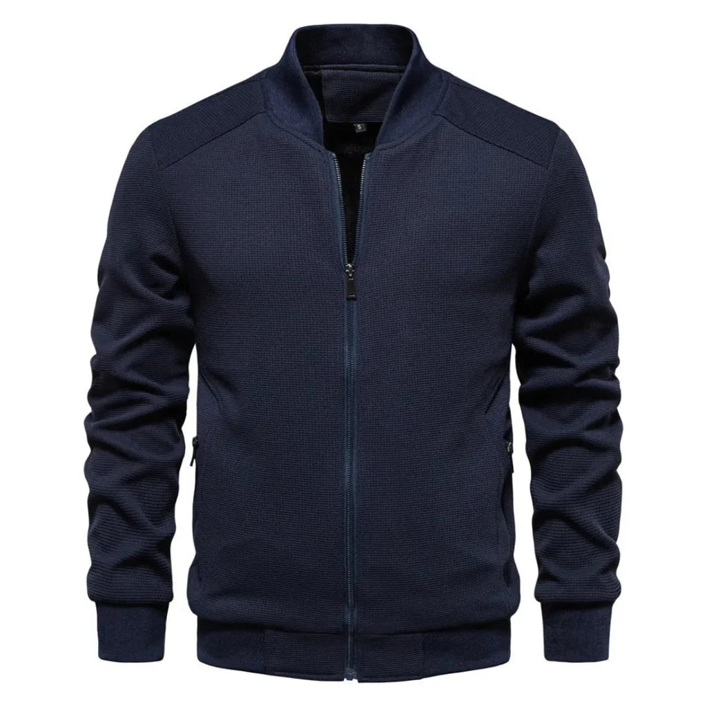 Waffle-Knit Zip Jacket for Ultimate Comfort Blue