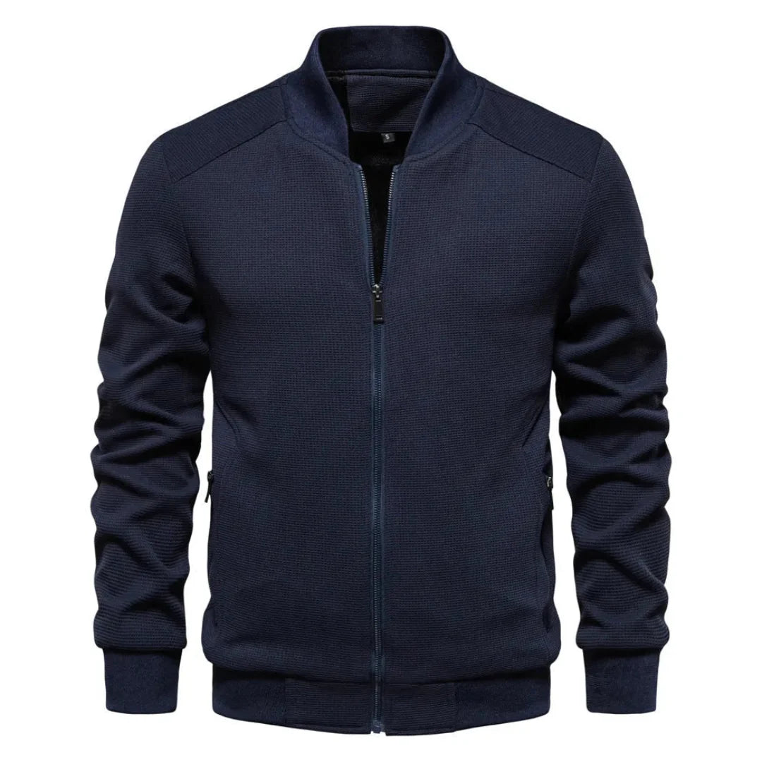 Waffle-Knit Zip Jacket for Ultimate Comfort Blue