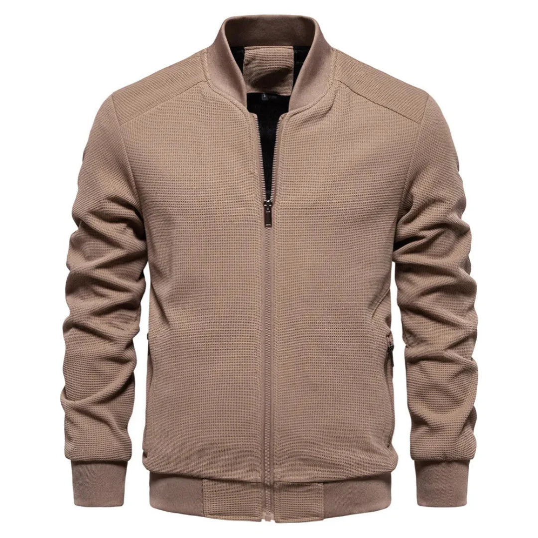Waffle-Knit Zip Jacket for Ultimate Comfort Brown