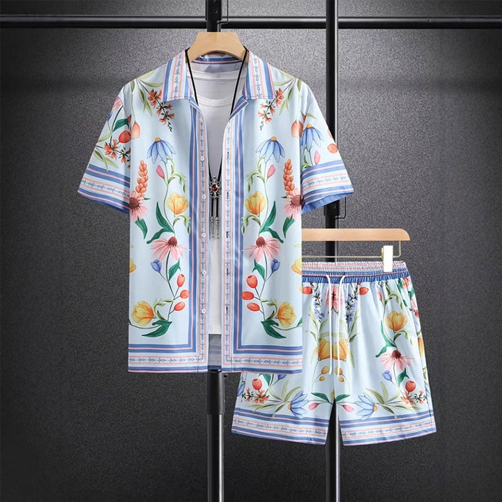 Men's Floral Print Shirt and Shorts Set-MODAUTLET