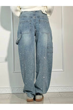 Rhinestone Wide Leg Jeans Sparkling Denim Glam Fashion