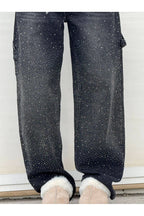 Rhinestone Wide Leg Jeans Sparkling Denim Glam Fashion