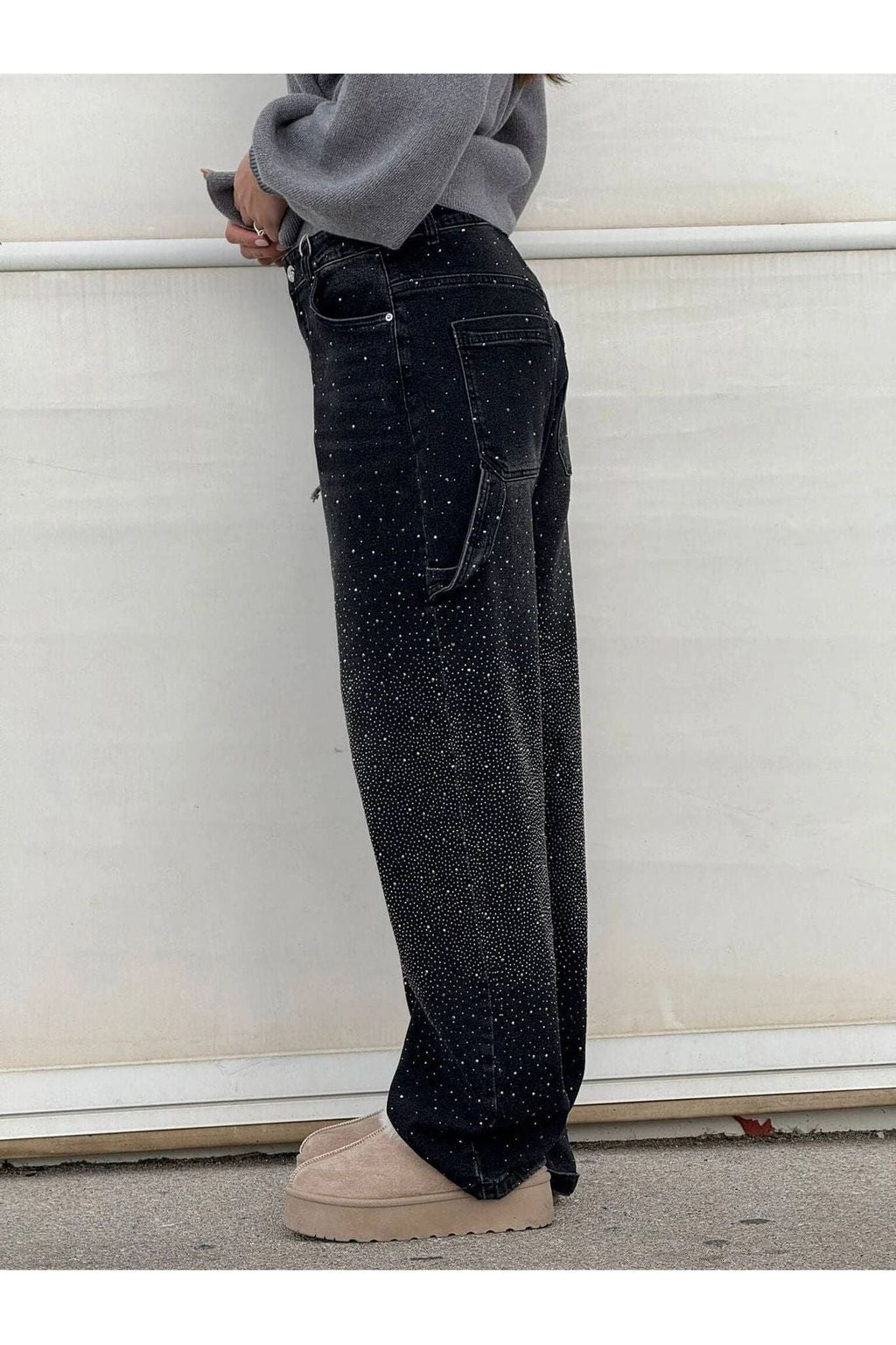 Rhinestone Wide Leg Jeans Sparkling Denim Glam Fashion
