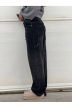 Rhinestone Wide Leg Jeans Sparkling Denim Glam Fashion