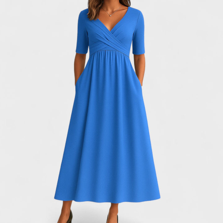 Jessica | Stylish Women's Midi Dress with V-Neck Design Azure