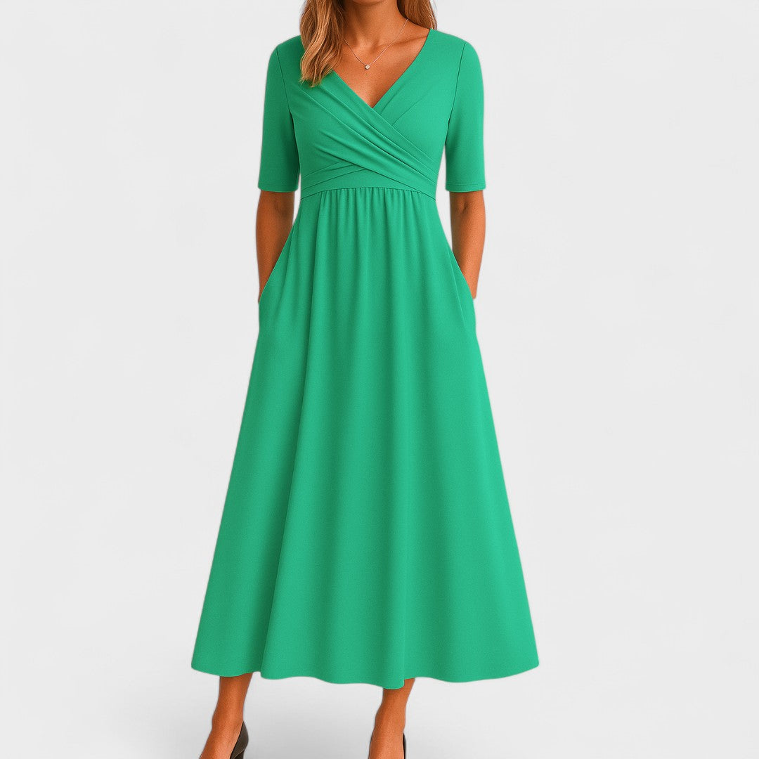 Jessica | Stylish Women's Midi Dress with V-Neck Design Green