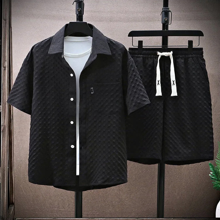 John | Men's Casual Two-Piece Shirt and Shorts Set-MODAUTLET