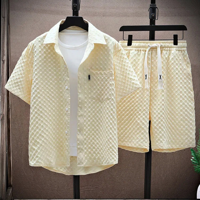 John | Men's Casual Two-Piece Shirt and Shorts Set-MODAUTLET