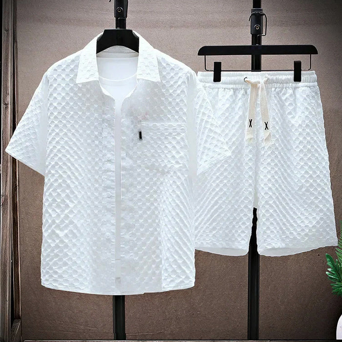 John | Men's Casual Two-Piece Shirt and Shorts Set-MODAUTLET