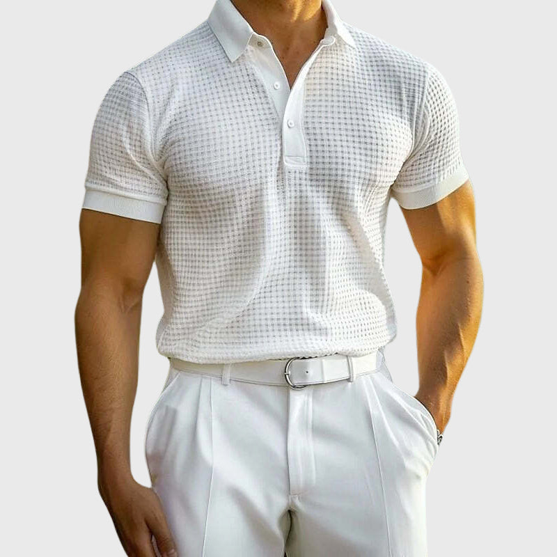 John | Men's Casual Waffle Knit Polo Shirt-MODAUTLET