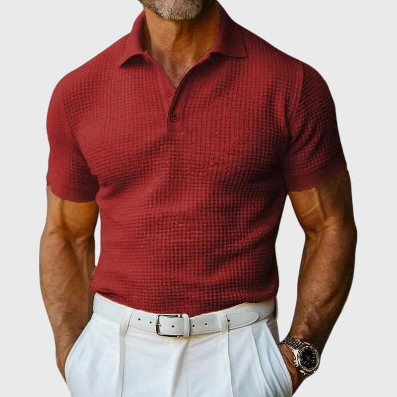 John | Men's Casual Waffle Knit Polo Shirt-MODAUTLET