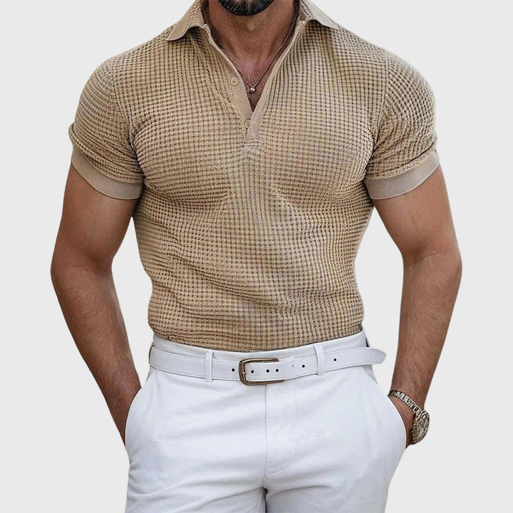 John | Men's Casual Waffle Knit Polo Shirt-MODAUTLET