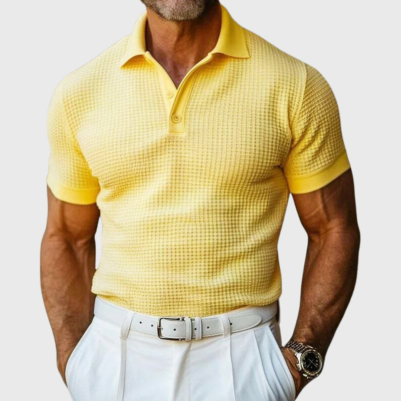 John | Men's Casual Waffle Knit Polo Shirt-MODAUTLET