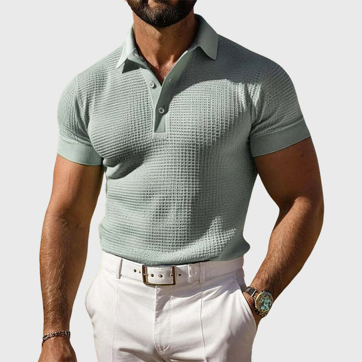John | Men's Casual Waffle Knit Polo Shirt-MODAUTLET