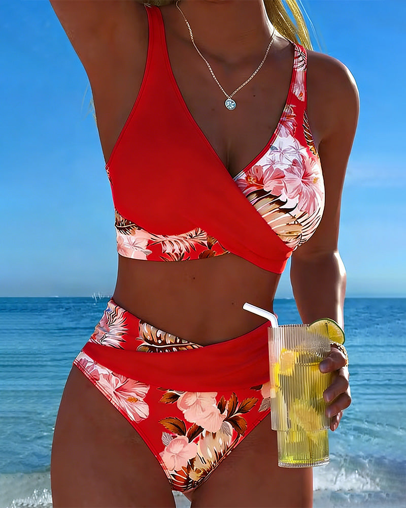 Jolina | Women's Floral Contrast Split Swimwear-MODAUTLET