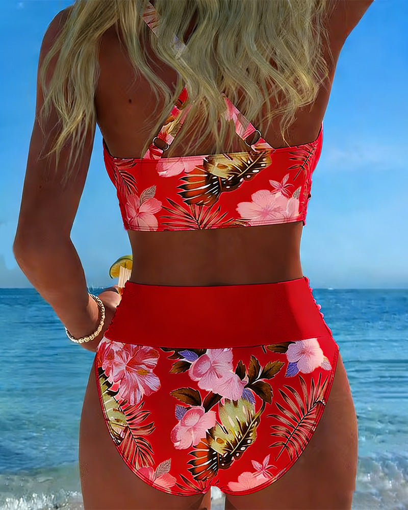 Jolina | Women's Floral Contrast Split Swimwear-MODAUTLET