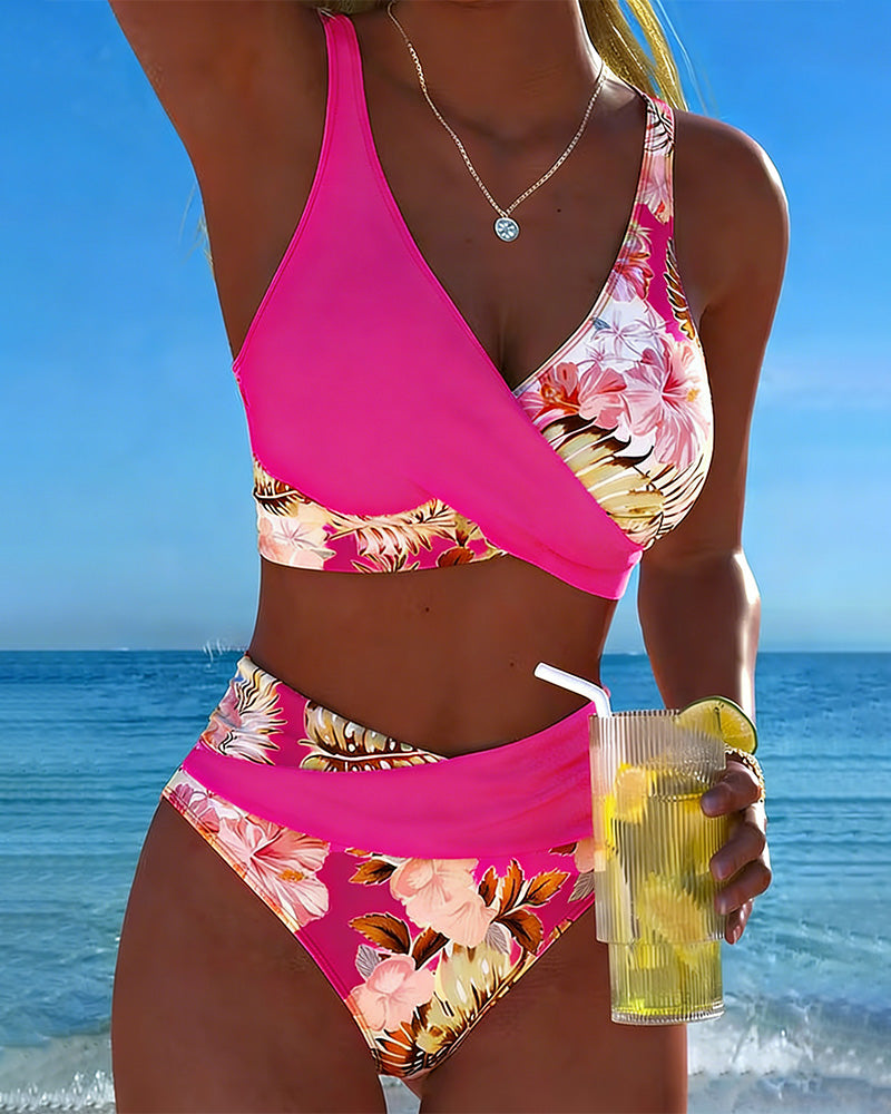 Jolina | Women's Floral Contrast Split Swimwear-MODAUTLET