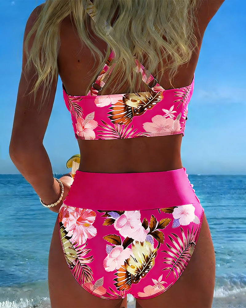 Jolina | Women's Floral Contrast Split Swimwear-MODAUTLET