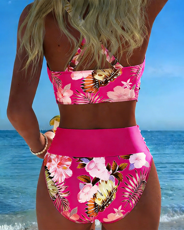 Jolina | Women's Floral Contrast Split Swimwear-MODAUTLET