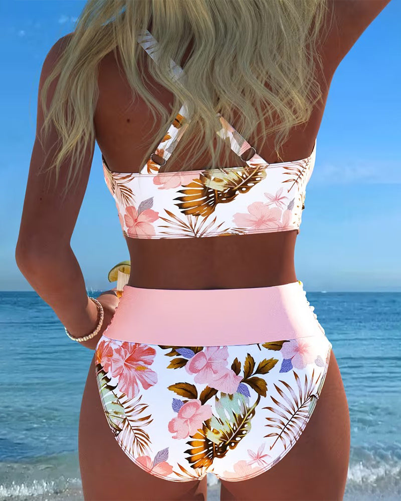 Jolina | Women's Floral Contrast Split Swimwear-MODAUTLET