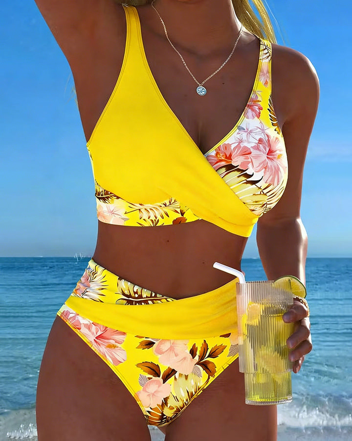 Jolina | Women's Floral Contrast Split Swimwear-MODAUTLET