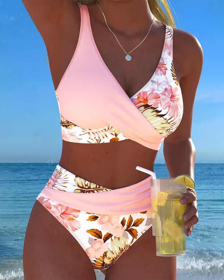 Jolina | Women's Floral Contrast Split Swimwear-MODAUTLET