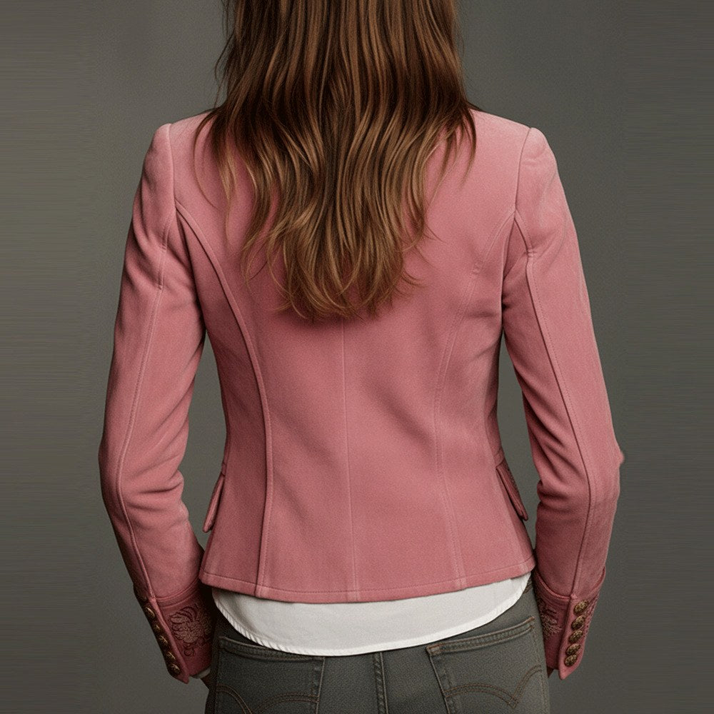 Chaqueta de ante bordada cruzada para mujer