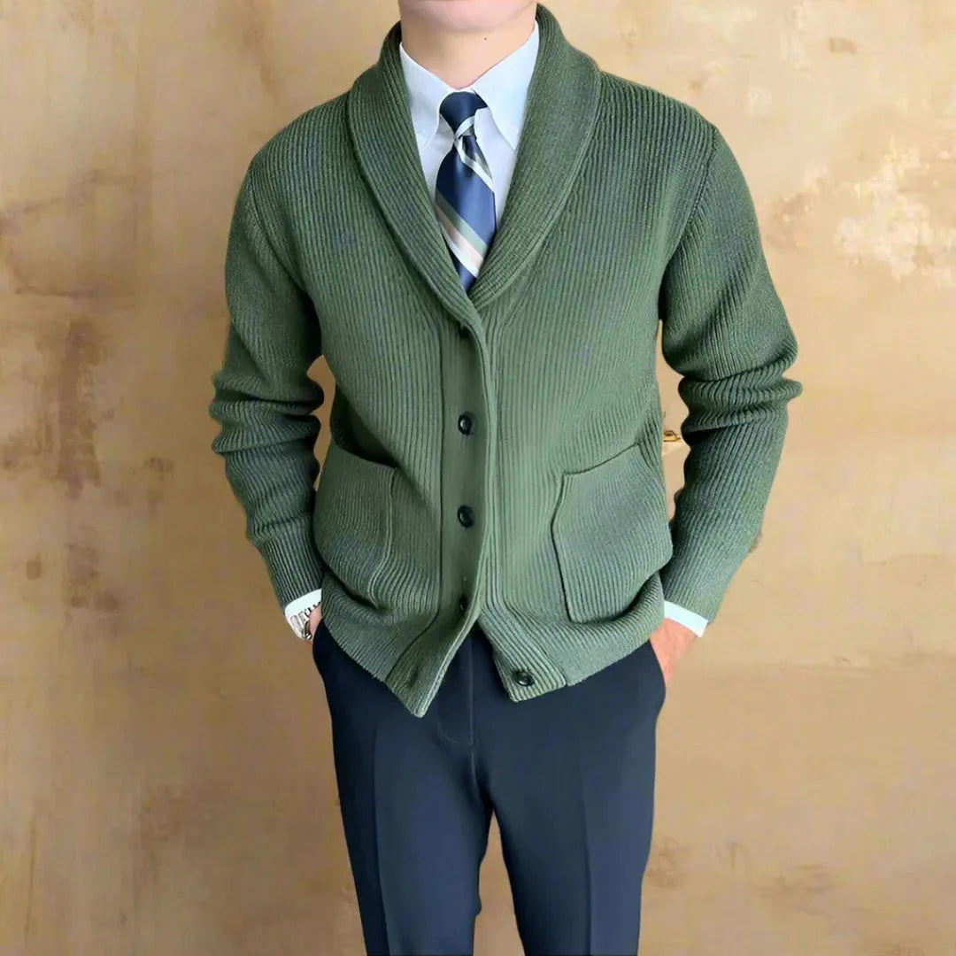 Ribbed Shawl Collar Cardigan for Stylish Comfort Green