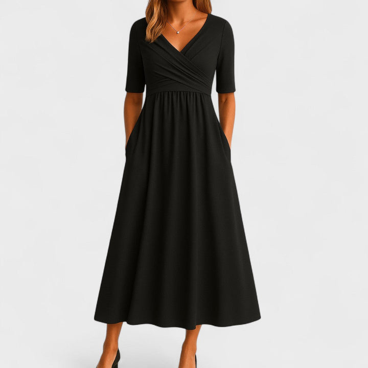 Jessica | Stilfuld kvindelig midikjole med V-hals design