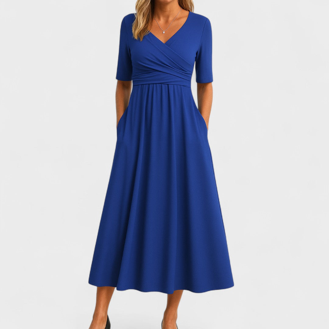 Jessica | Stilfuld kvindelig midikjole med V-hals design