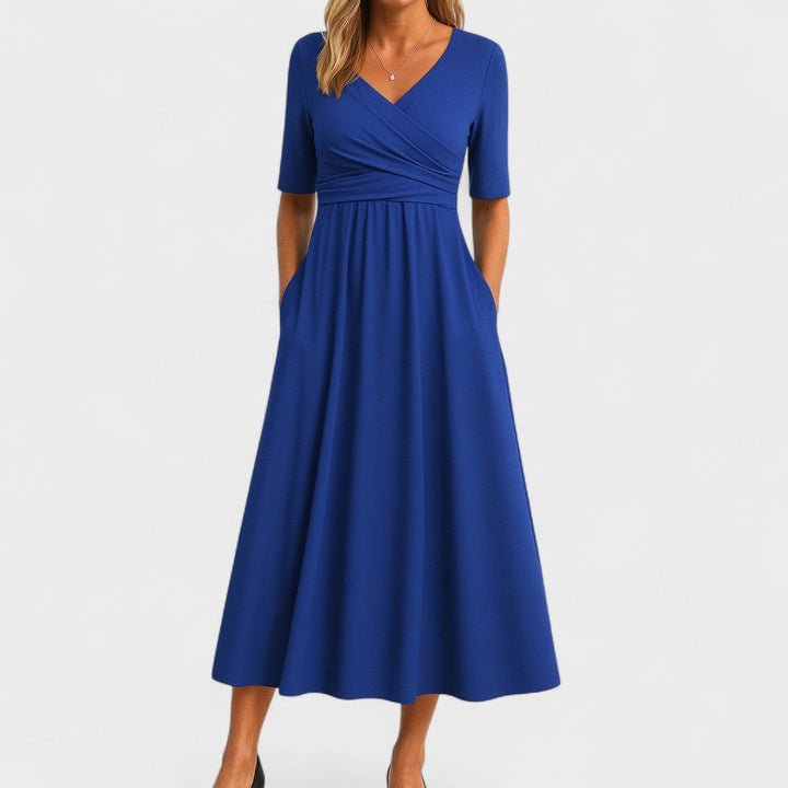 Jessica | Stilfuld kvindelig midikjole med V-hals design