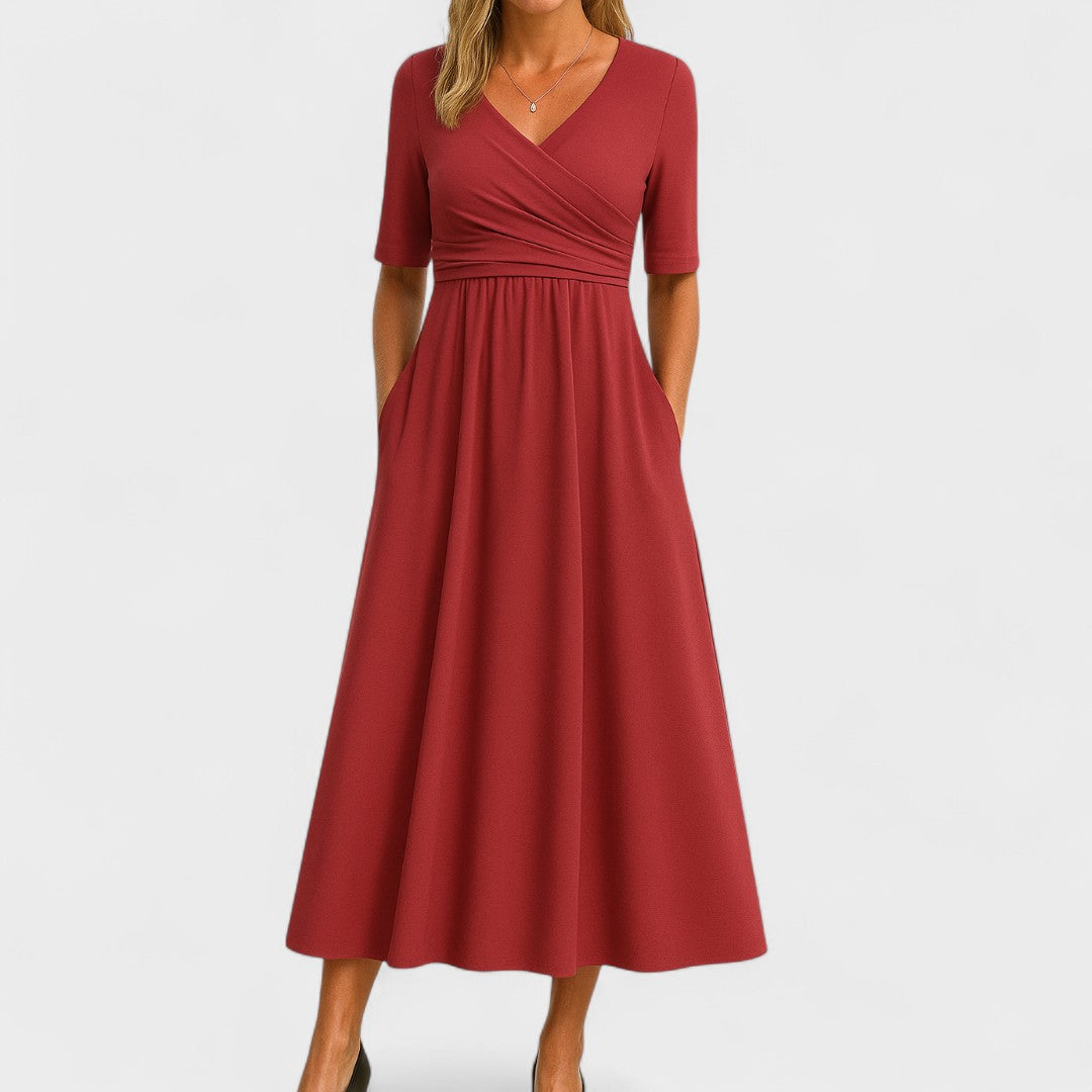Jessica | Stilfuld kvindelig midikjole med V-hals design