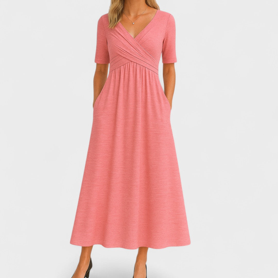 Jessica | Stilfuld kvindelig midikjole med V-hals design