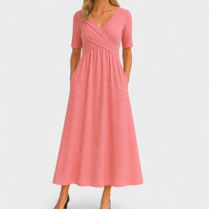 Jessica | Stilfuld kvindelig midikjole med V-hals design
