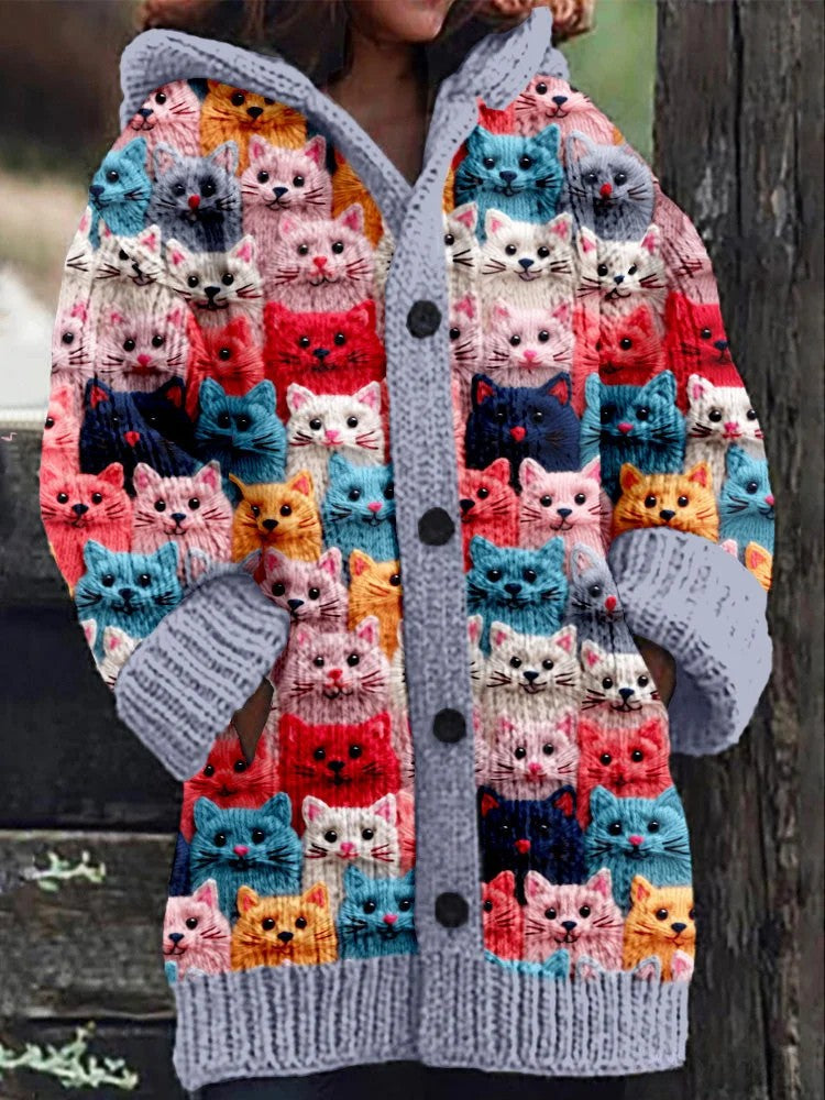 Women's Multicolor Cat Knit Cardigan