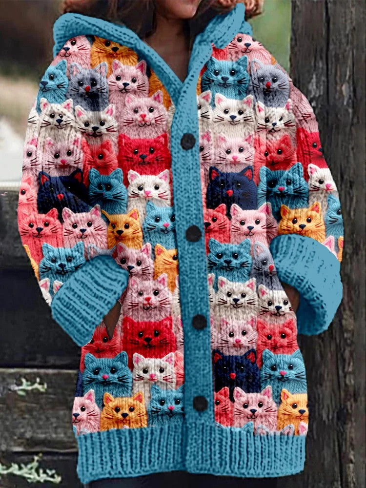 Women's Multicolor Cat Knit Cardigan